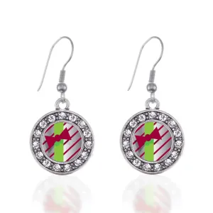 Silver Sparkling Present Circle Charm Dangle Earrings