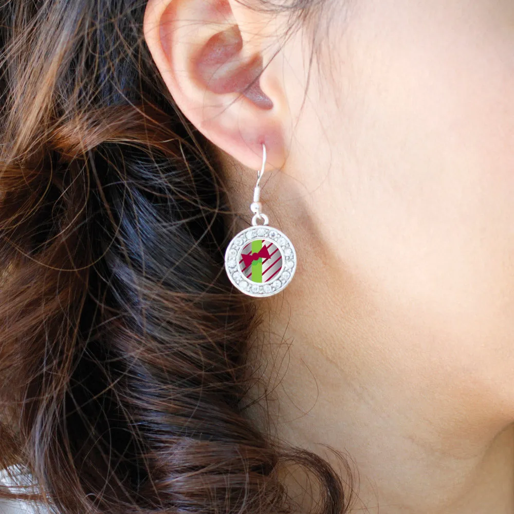 Silver Sparkling Present Circle Charm Dangle Earrings