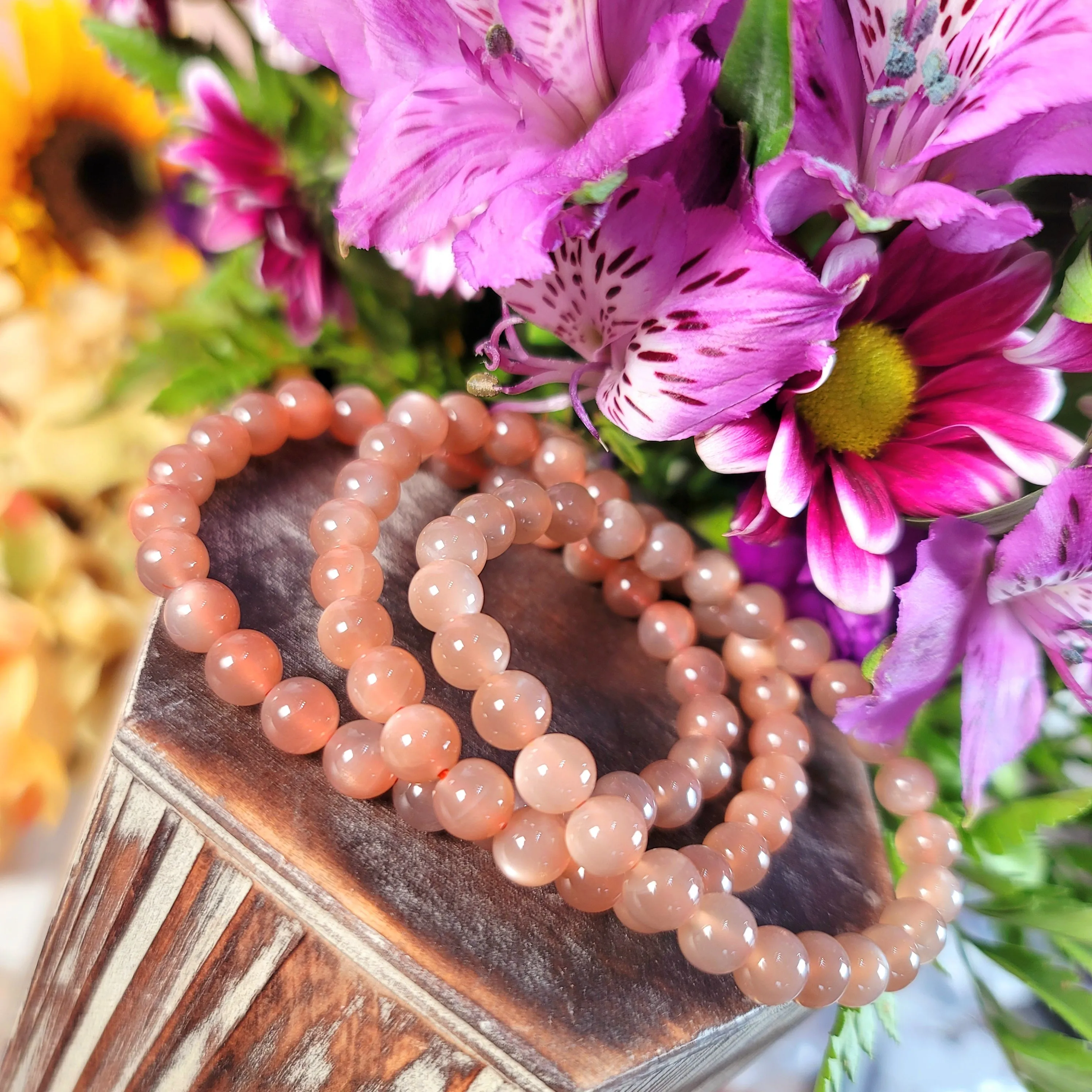 Smokey Peach Moonstone Bracelet for New Begginings, Artistic Expression, Creativity & Manifestation