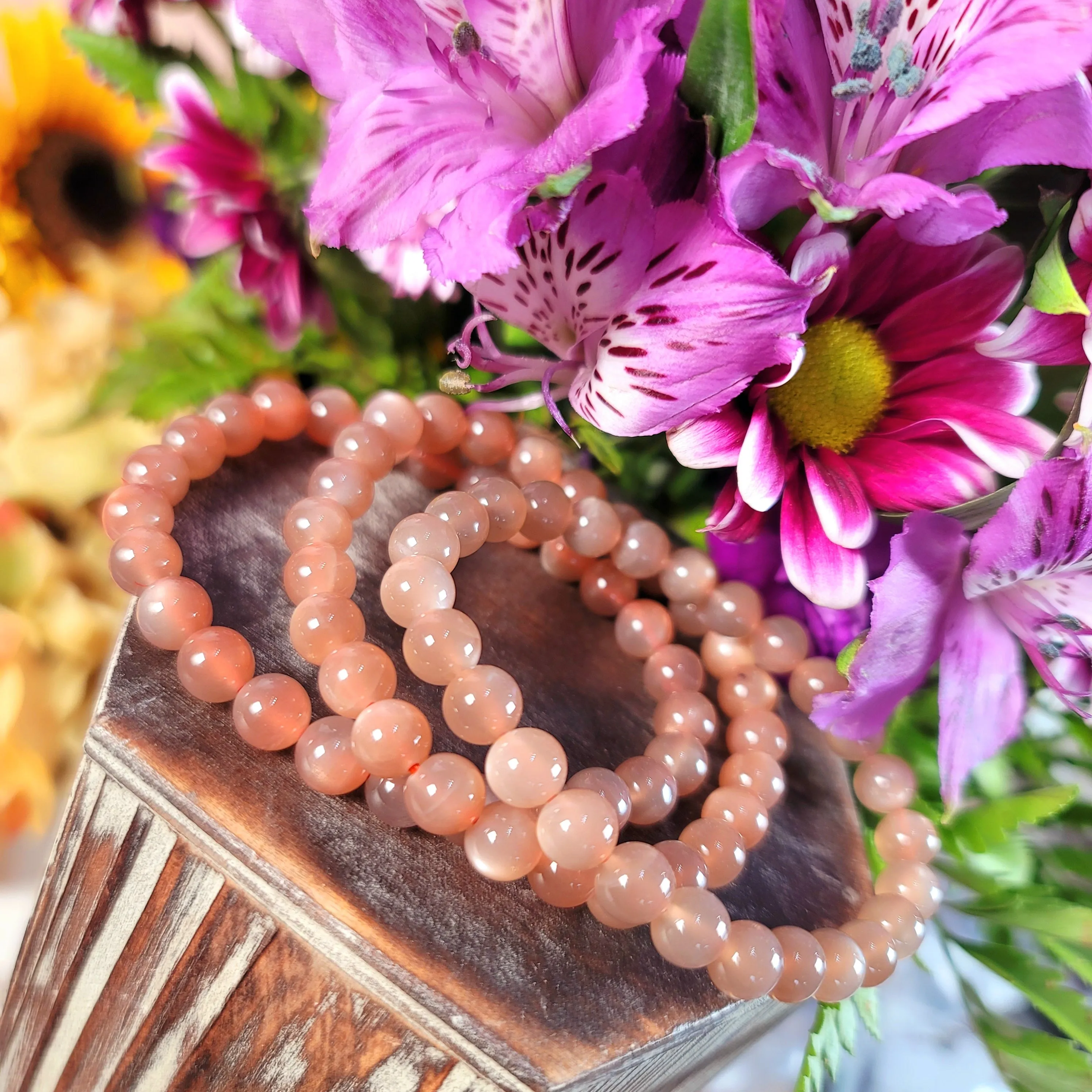 Smokey Peach Moonstone Bracelet for New Begginings, Artistic Expression, Creativity & Manifestation