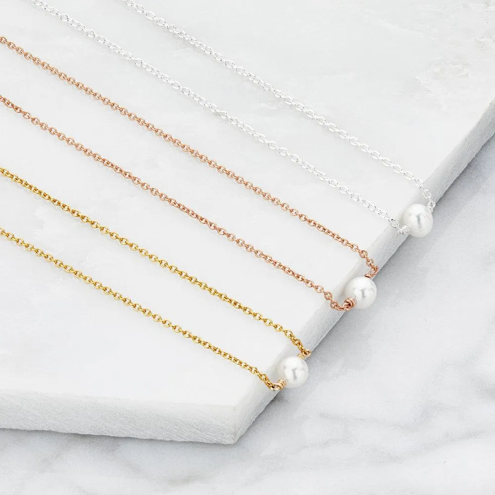 Solid White Gold Single Pearl Choker