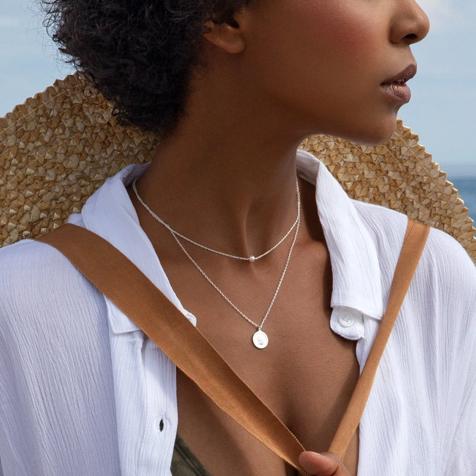 Solid White Gold Single Pearl Choker