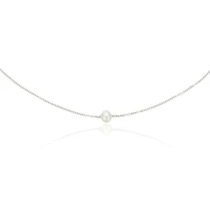Solid White Gold Single Pearl Choker
