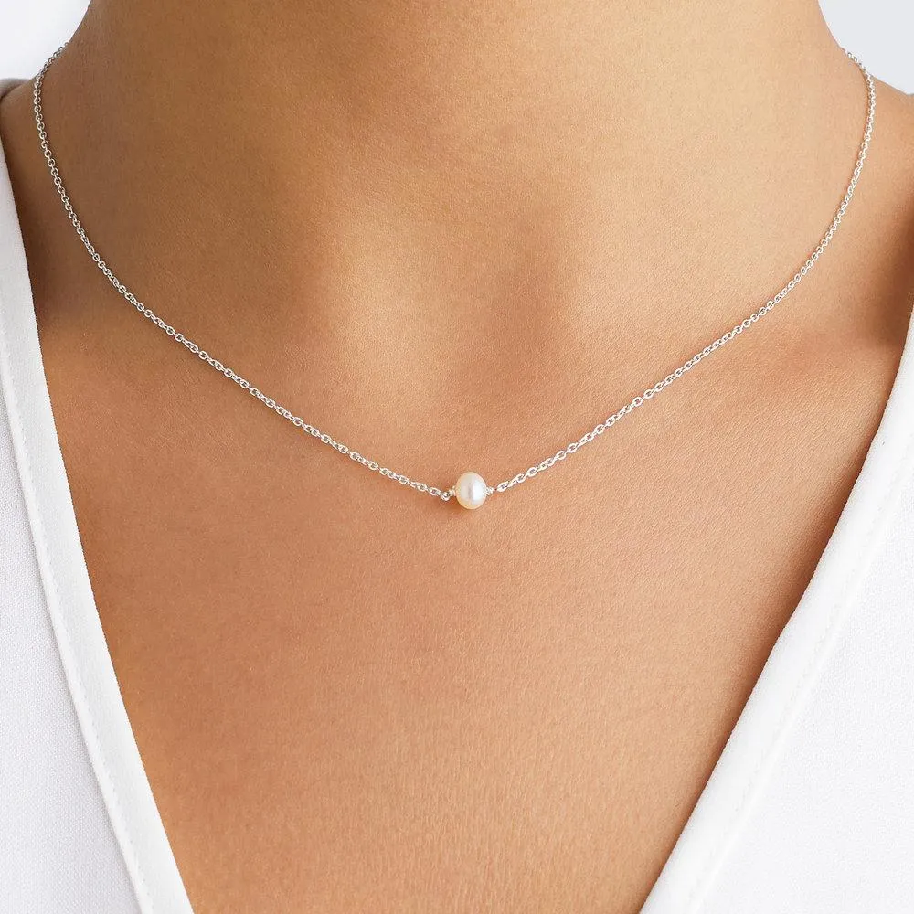 Solid White Gold Single Pearl Choker