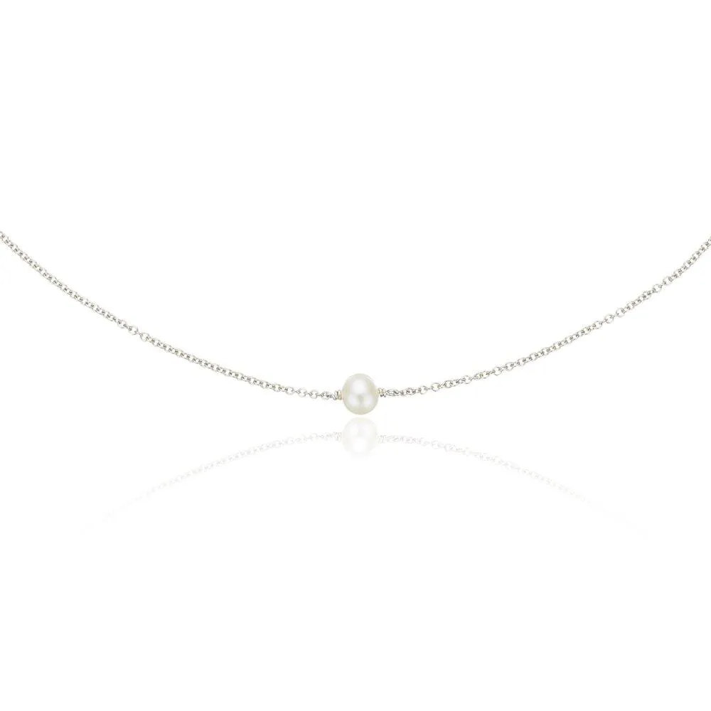Solid White Gold Single Pearl Choker