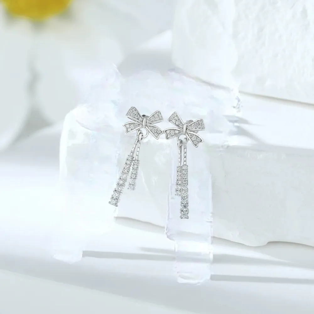 Sparkling Bow Drop Earrings
