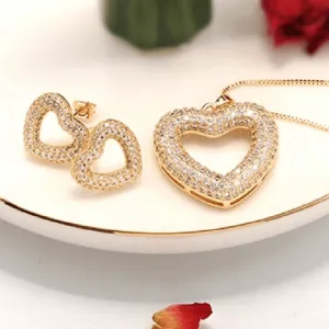 Sparkling CZ Heart Earring &  Necklace Set
