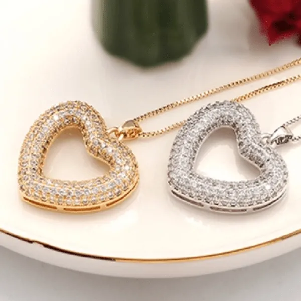 Sparkling CZ Heart Earring &  Necklace Set
