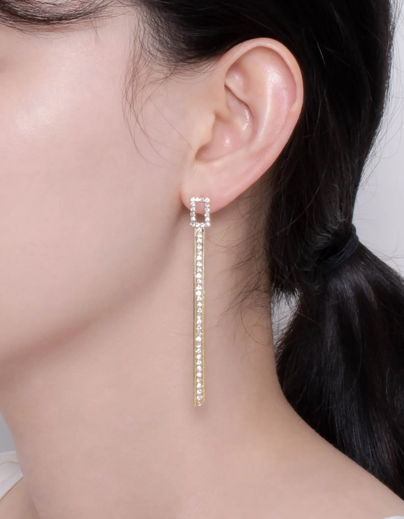 Sparkling Gold Chain Drop Earrings with Cubic Zirconias