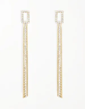 Sparkling Gold Chain Drop Earrings with Cubic Zirconias