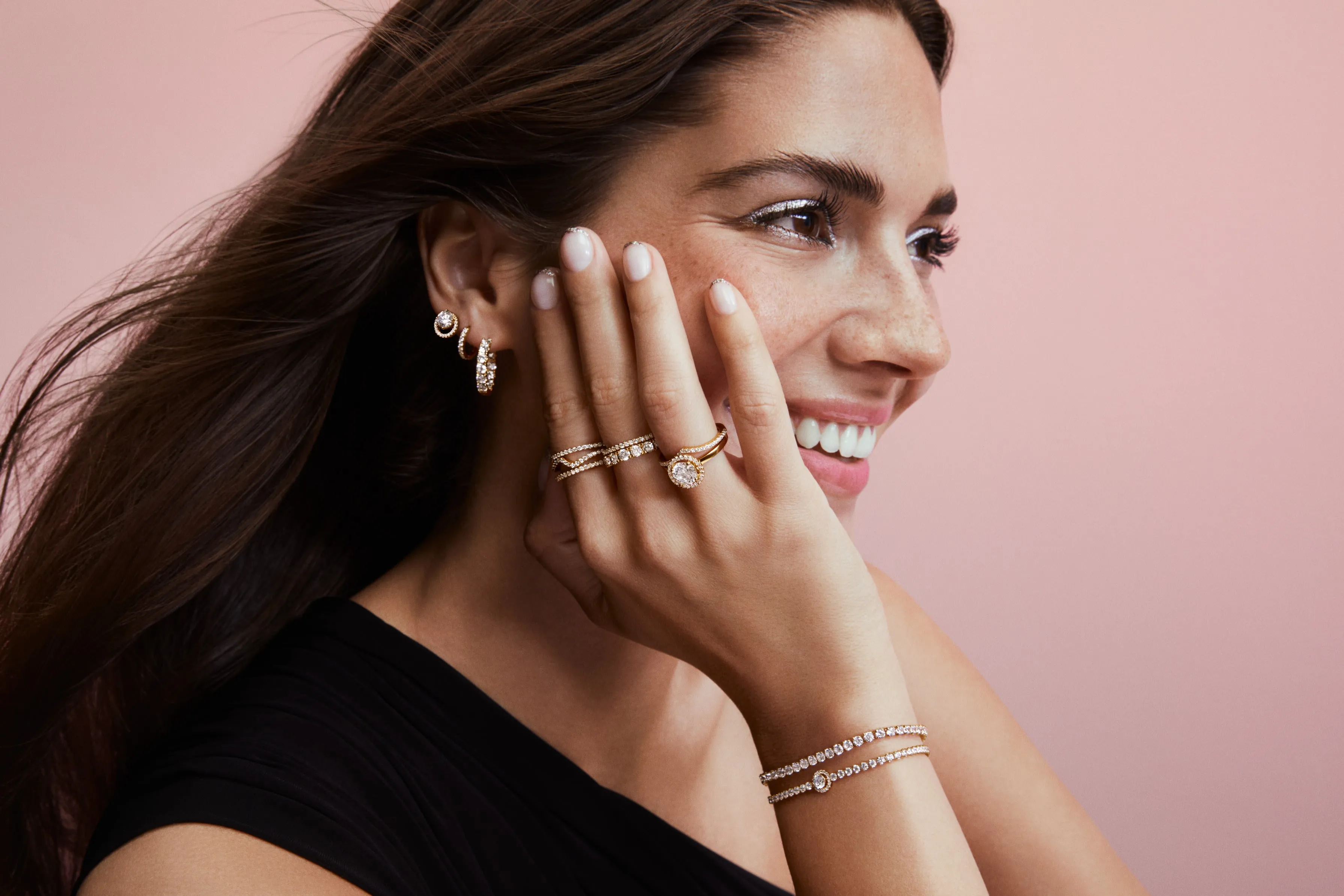 Sparkling Row Eternity Hoop Earrings