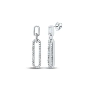 Splendid Jewellery 10kt White Gold Womens Round Diamond Oblong Dangle Earrings 1/5 Cttw - A Radiant Affair
