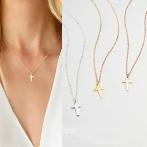 Stainless Steel Dainty Minimalist Cross Charming Sideway Cross Choker Necklace Pendant - Christian Jewellery
