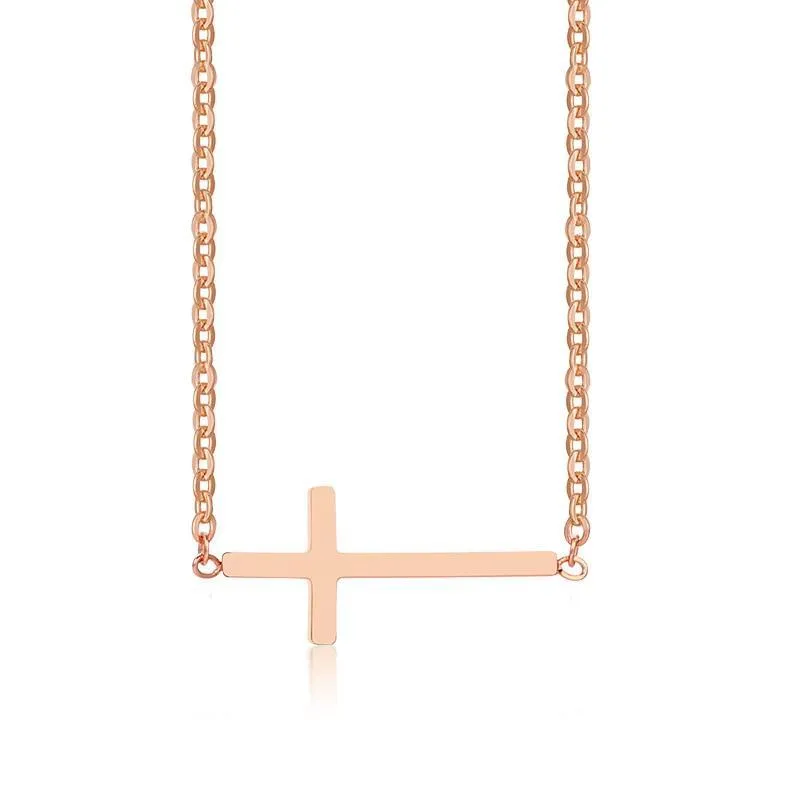 Stainless Steel Dainty Minimalist Cross Charming Sideway Cross Choker Necklace Pendant - Christian Jewellery