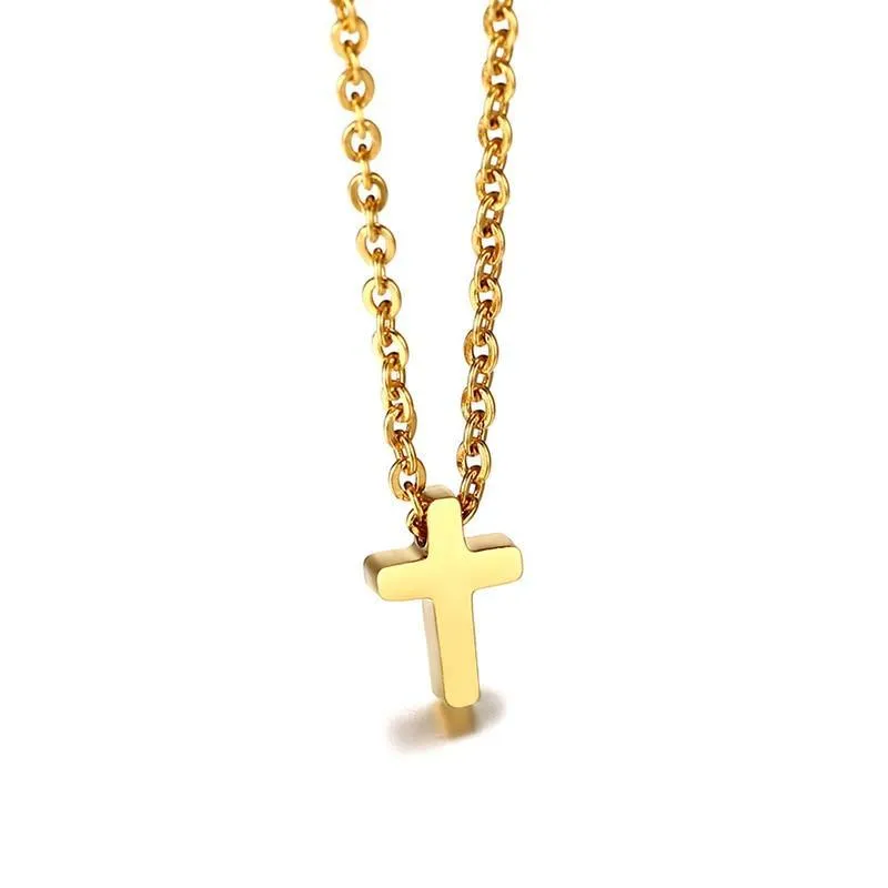 Stainless Steel Dainty Minimalist Cross Charming Sideway Cross Choker Necklace Pendant - Christian Jewellery