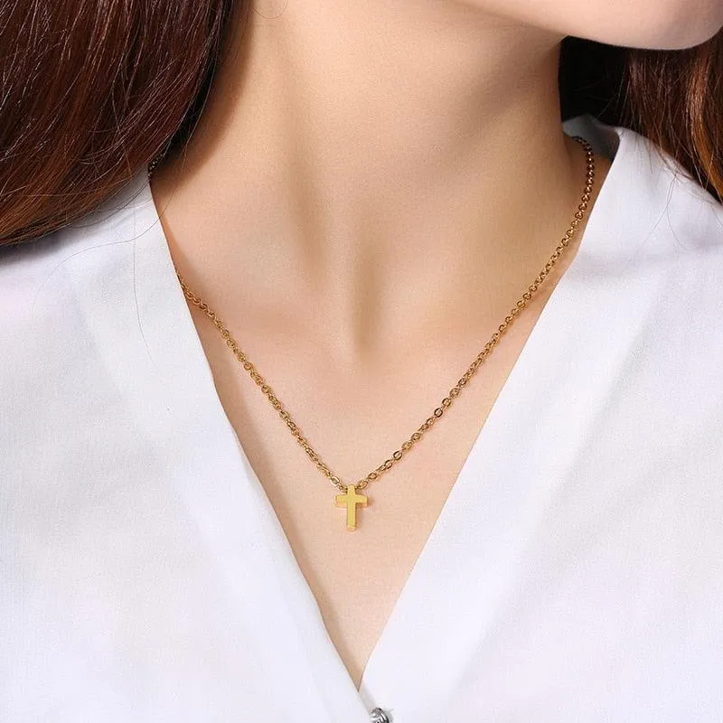 Stainless Steel Dainty Minimalist Cross Charming Sideway Cross Choker Necklace Pendant - Christian Jewellery