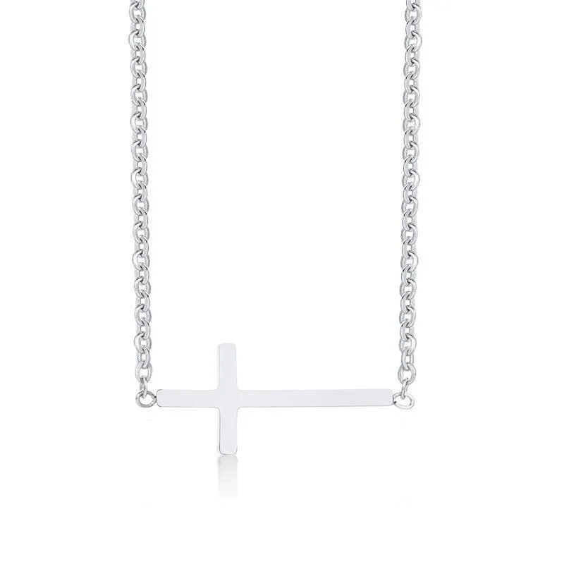 Stainless Steel Dainty Minimalist Cross Charming Sideway Cross Choker Necklace Pendant - Christian Jewellery