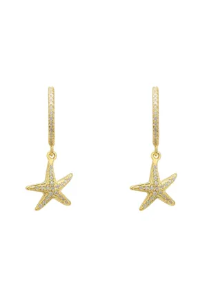 Starfish Sparkling Hoop Earrings Gold
