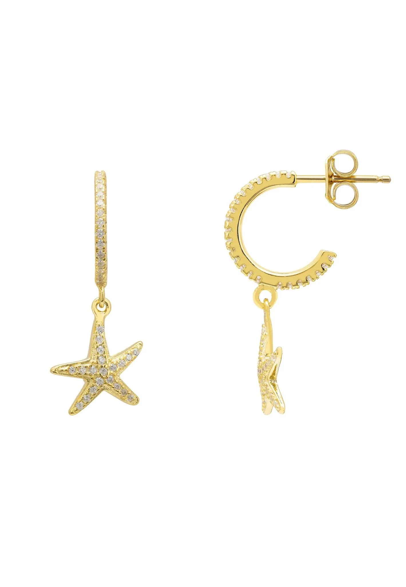 Starfish Sparkling Hoop Earrings Gold