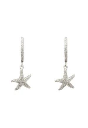 Starfish Sparkling Hoop Earrings Silver