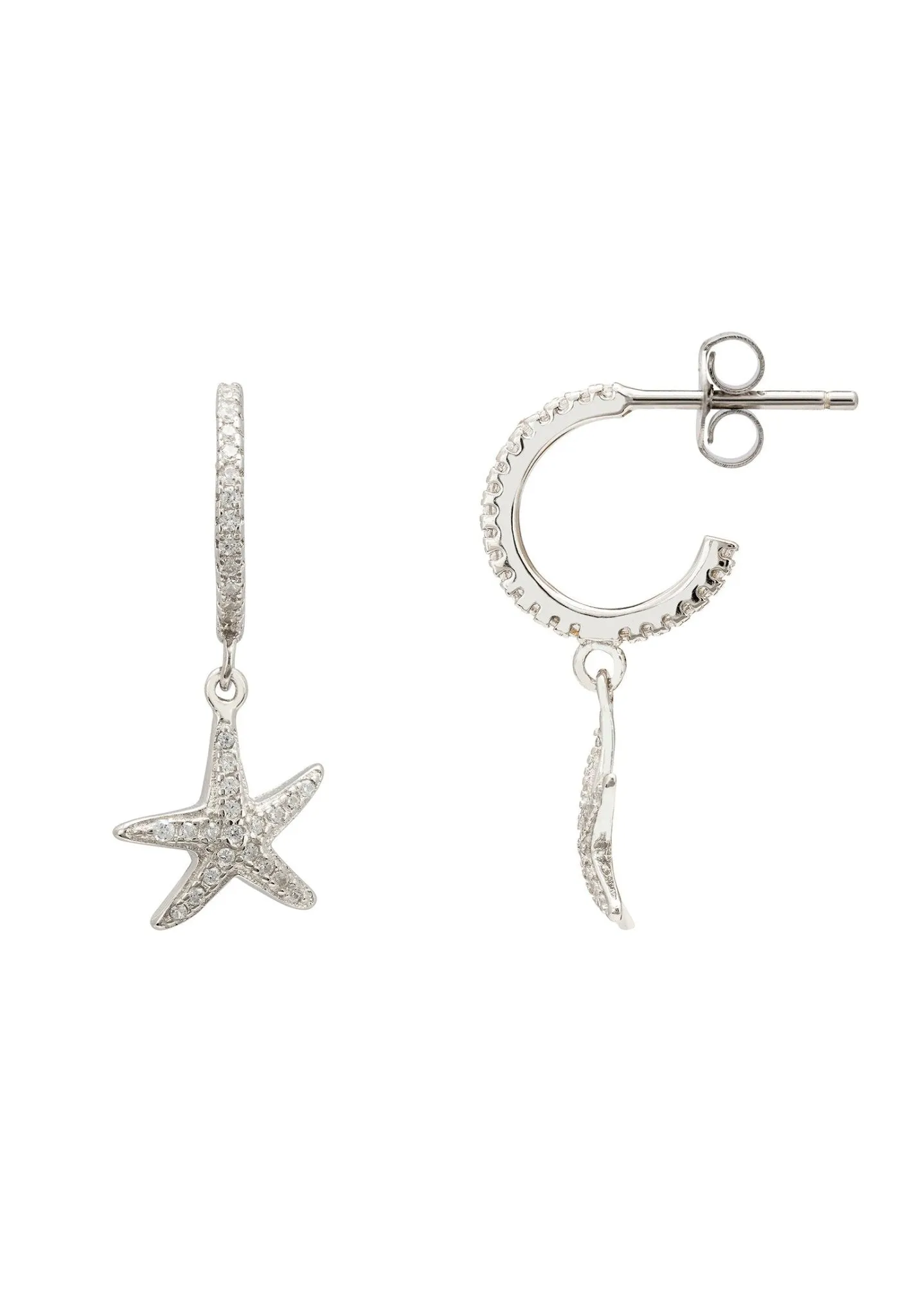 Starfish Sparkling Hoop Earrings Silver