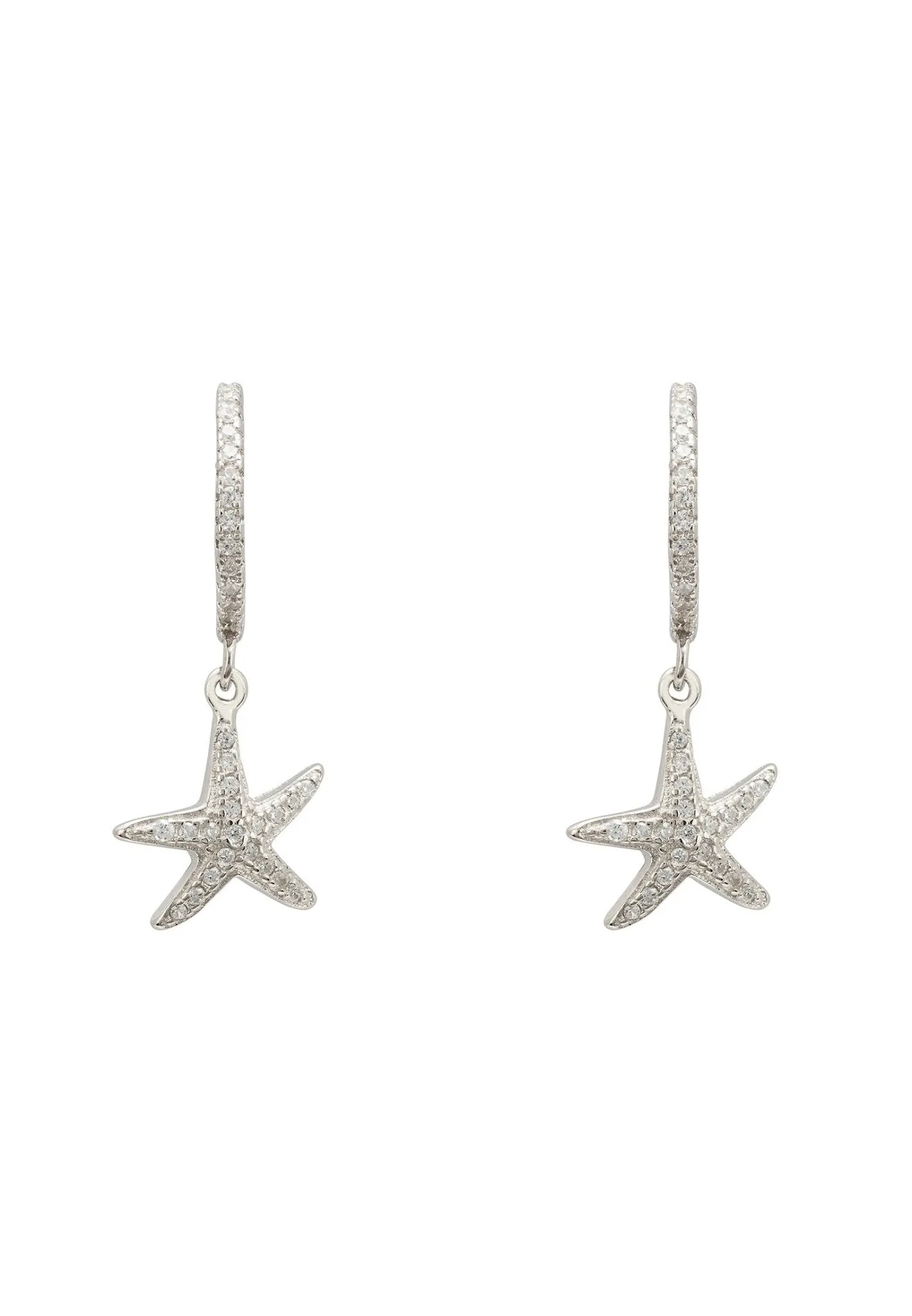 Starfish Sparkling Hoop Earrings Silver