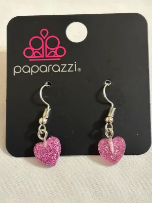 Starlet Shimmer - Pink Sparkling Heart Earrings-Paparazzi