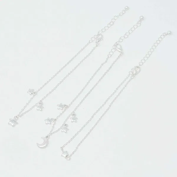 Starred Up Chain Anklet, Set of 3