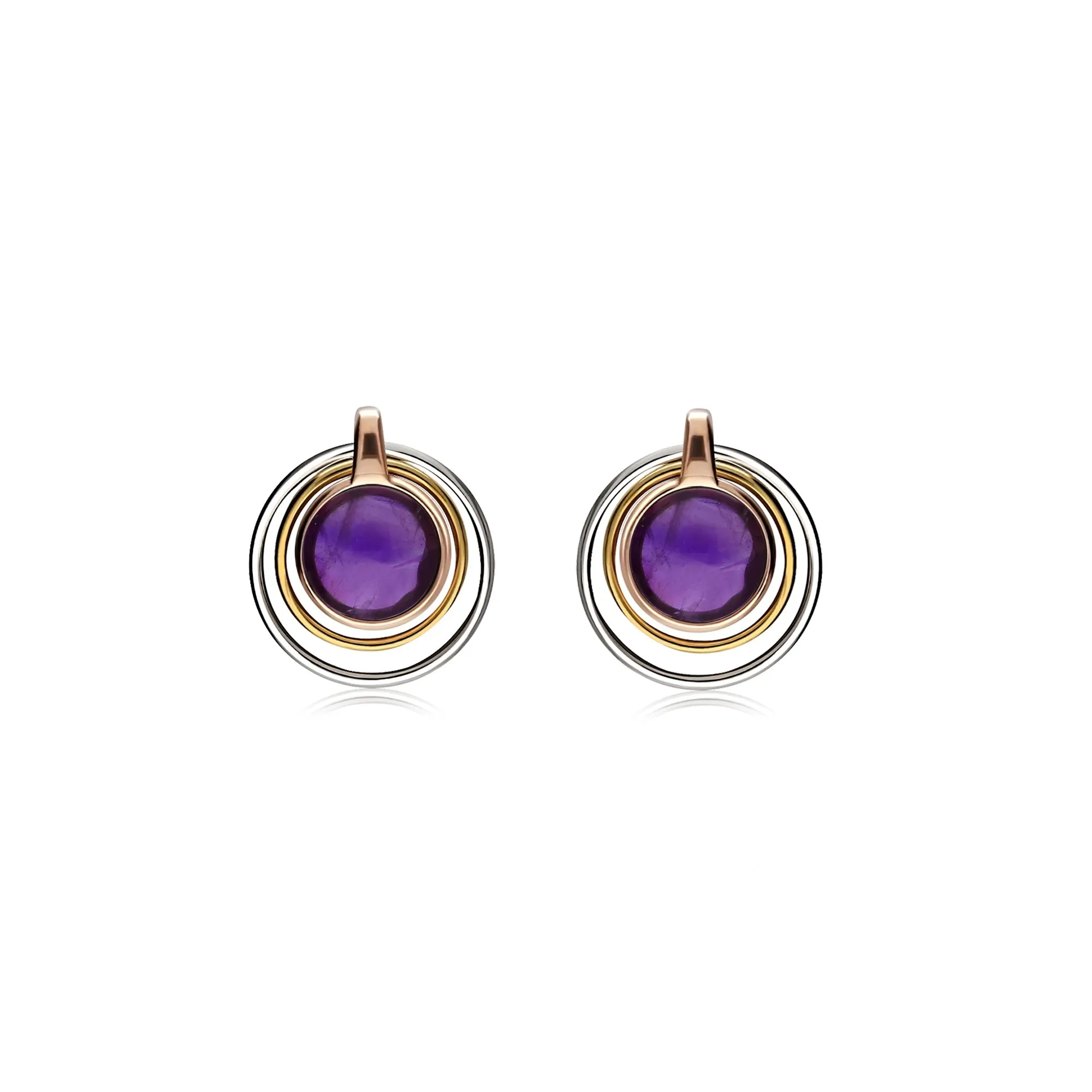 Sterling Silver Amethyst Contemporary Round Stud Earrings