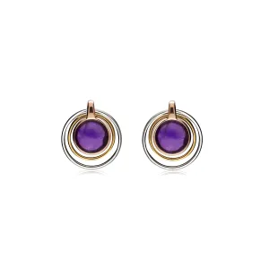 Sterling Silver Amethyst Contemporary Round Stud Earrings