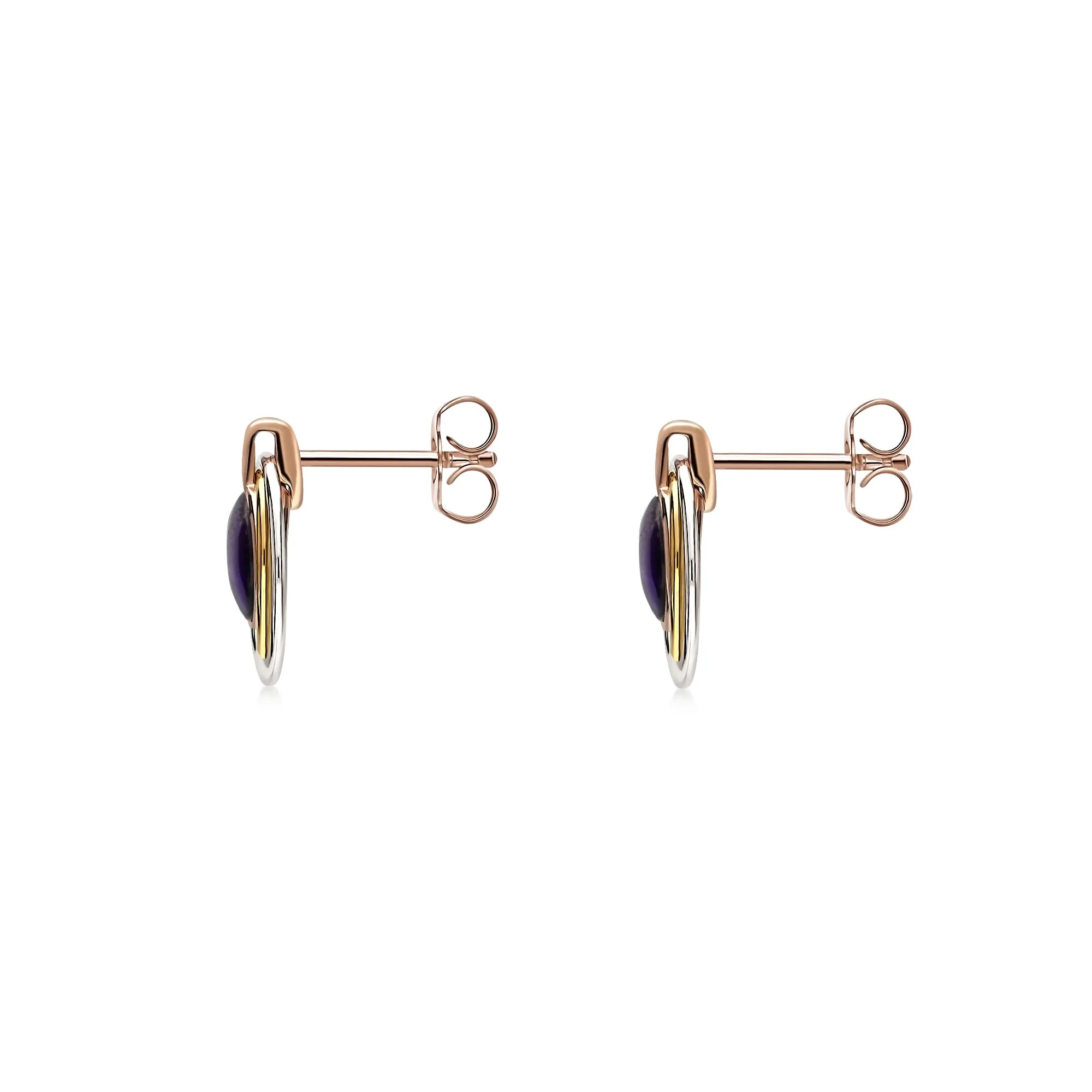 Sterling Silver Amethyst Contemporary Round Stud Earrings