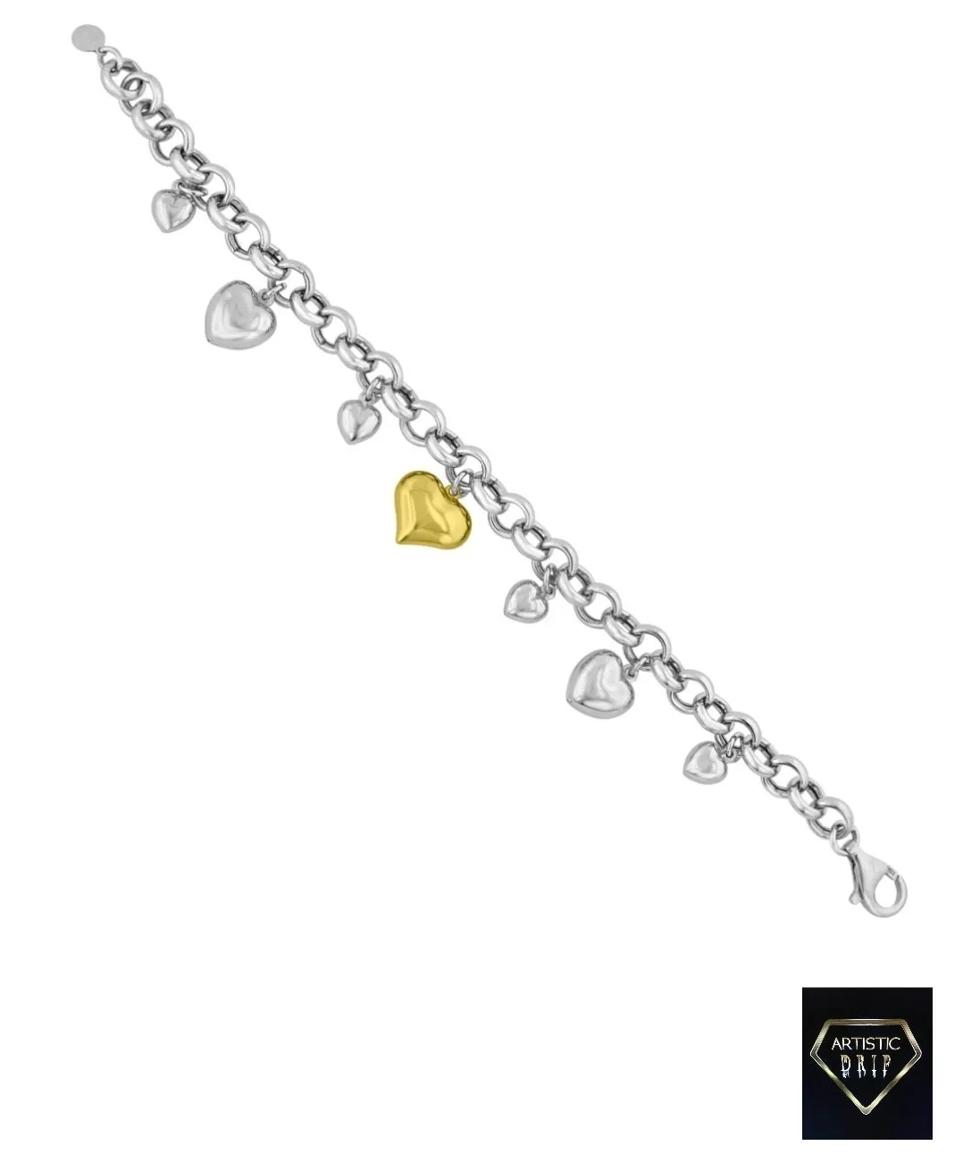 Sterling Silver Bracelet with 14k Gold Heart Charm