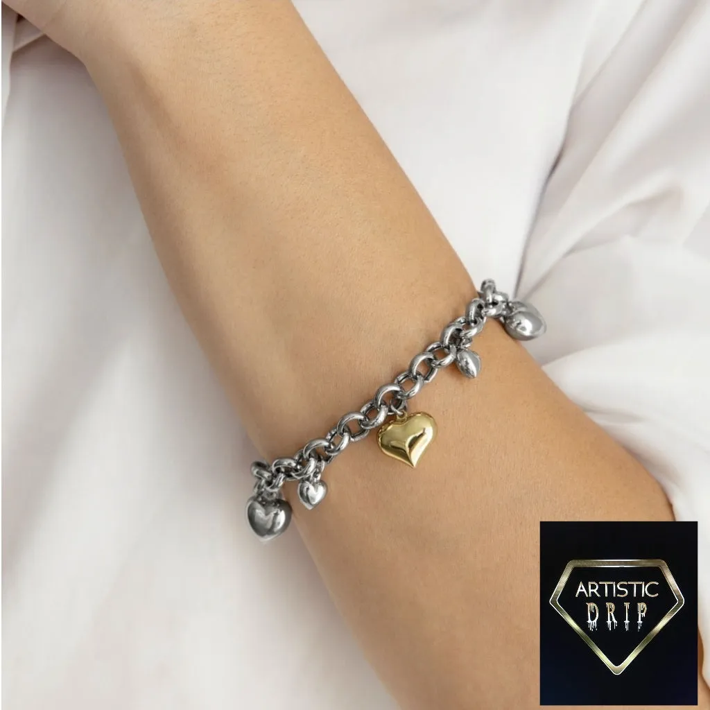 Sterling Silver Bracelet with 14k Gold Heart Charm