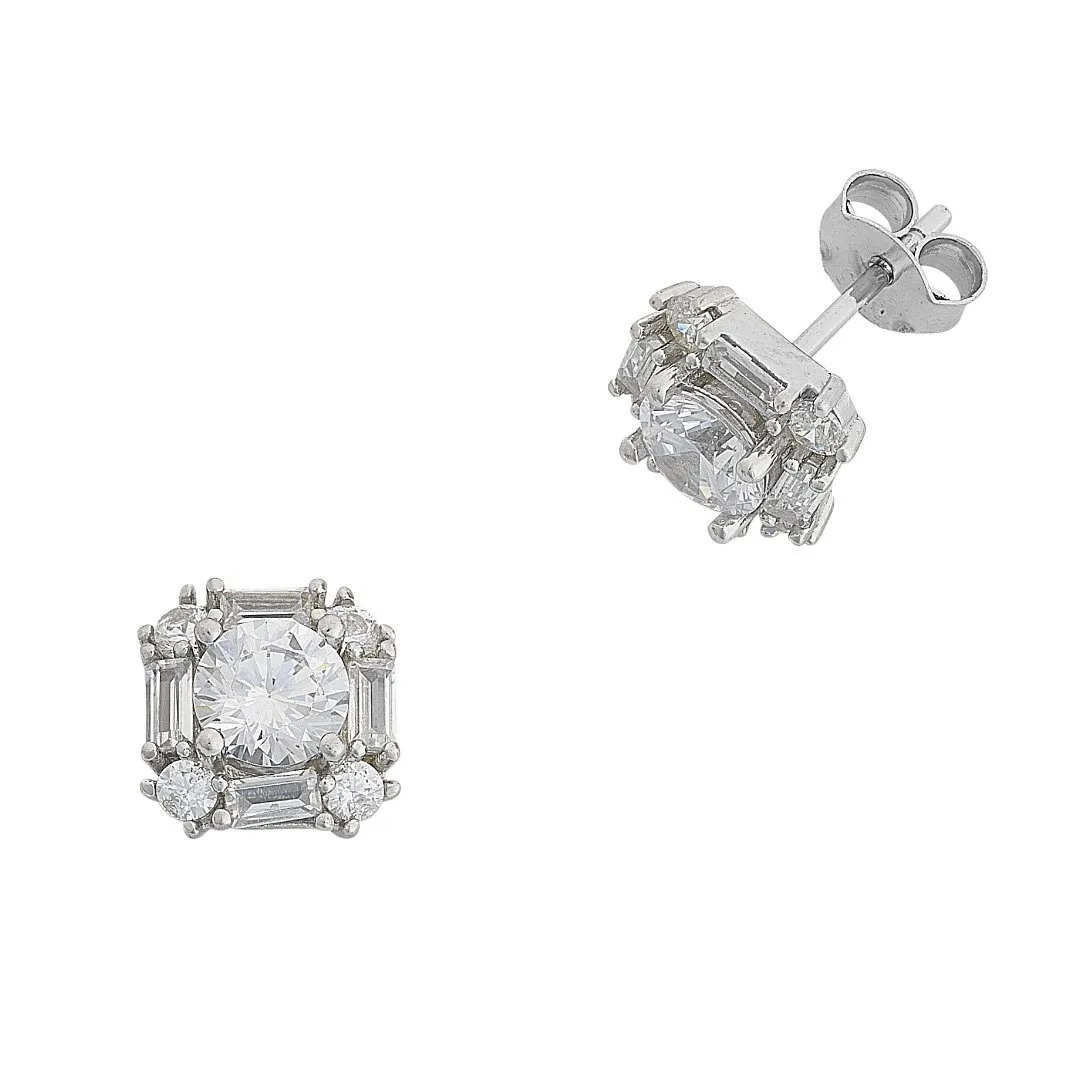 Sterling Silver Cubic Zirconia Fancy Baguette Stud Earrings