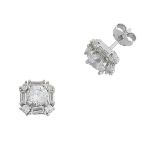 Sterling Silver Cubic Zirconia Fancy Baguette Stud Earrings