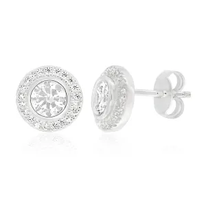 Sterling Silver Cubic Zirconia Round Halo Stud Earrings