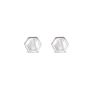 Sterling Silver Mother of Pearl Hexagon Stud Earrings