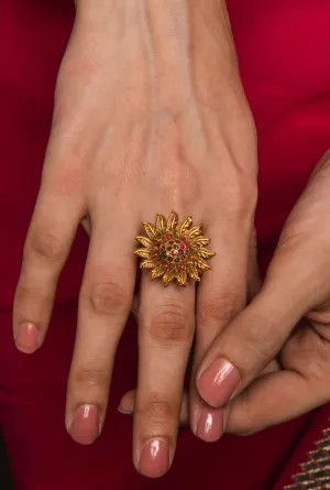 Sun Motif with Ruby Red Stones Temple Adjustable Ring