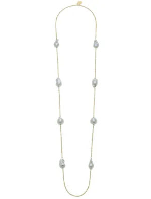Susan Shaw Gold Chain w/ Grey Genuine Freshwater Baroque Pearls