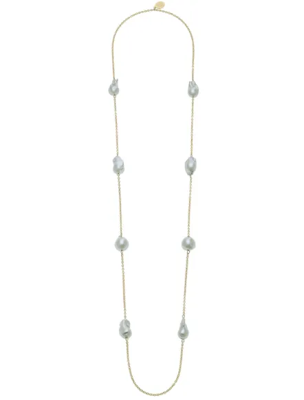 Susan Shaw Gold Chain w/ Grey Genuine Freshwater Baroque Pearls