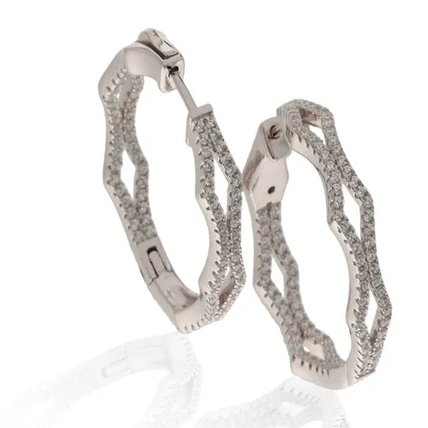 Suzy Levian Cubic Zirconia in Sterling Silver Pave Modern Hoop Earrings