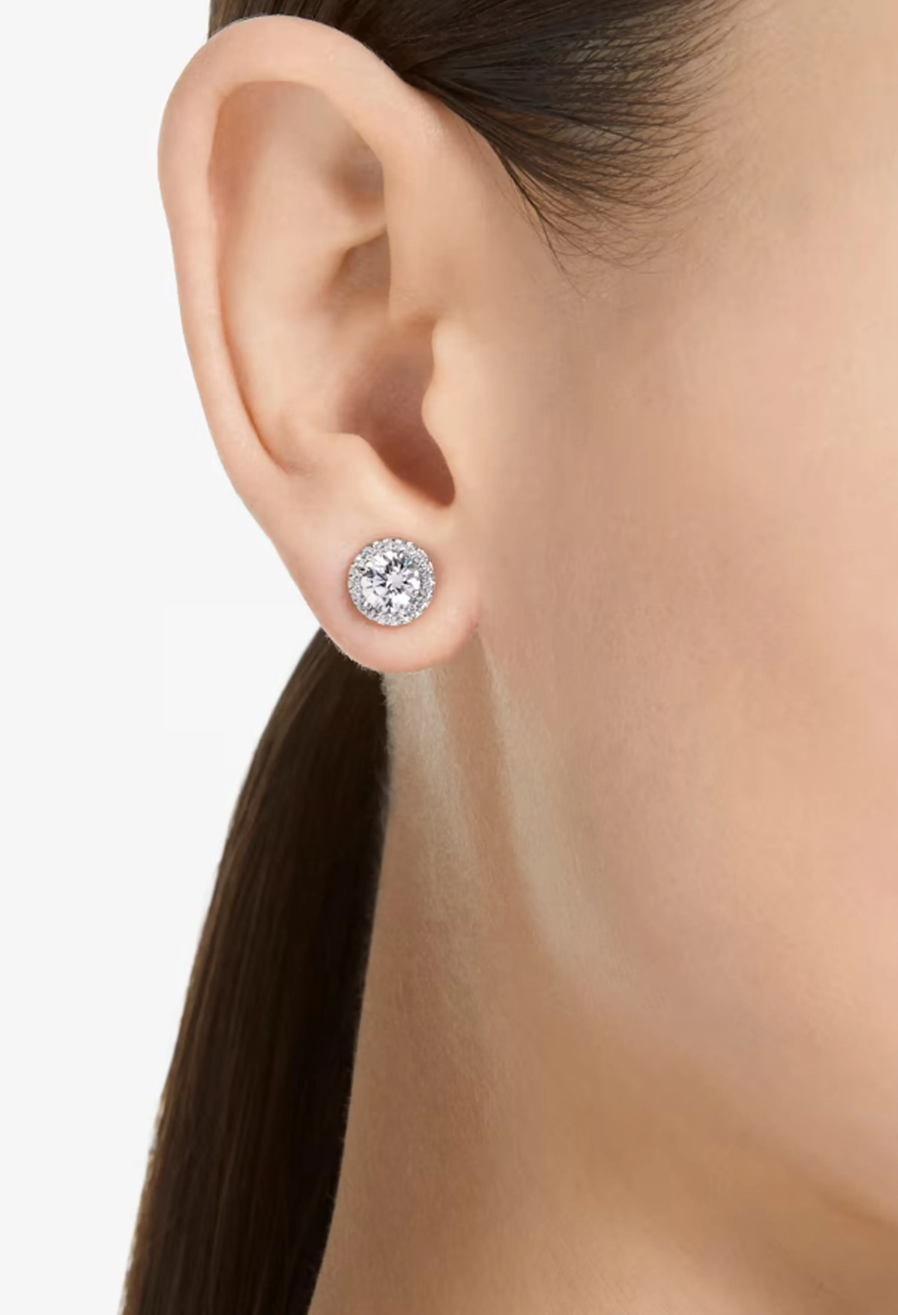 Swarovski Una Angelic Round Cut Pave Stud Earrings Rhodium Plated