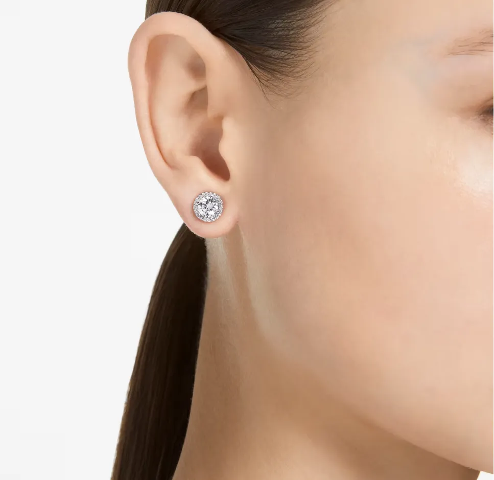 Swarovski Una Angelic Round Cut Pave Stud Earrings Rhodium Plated