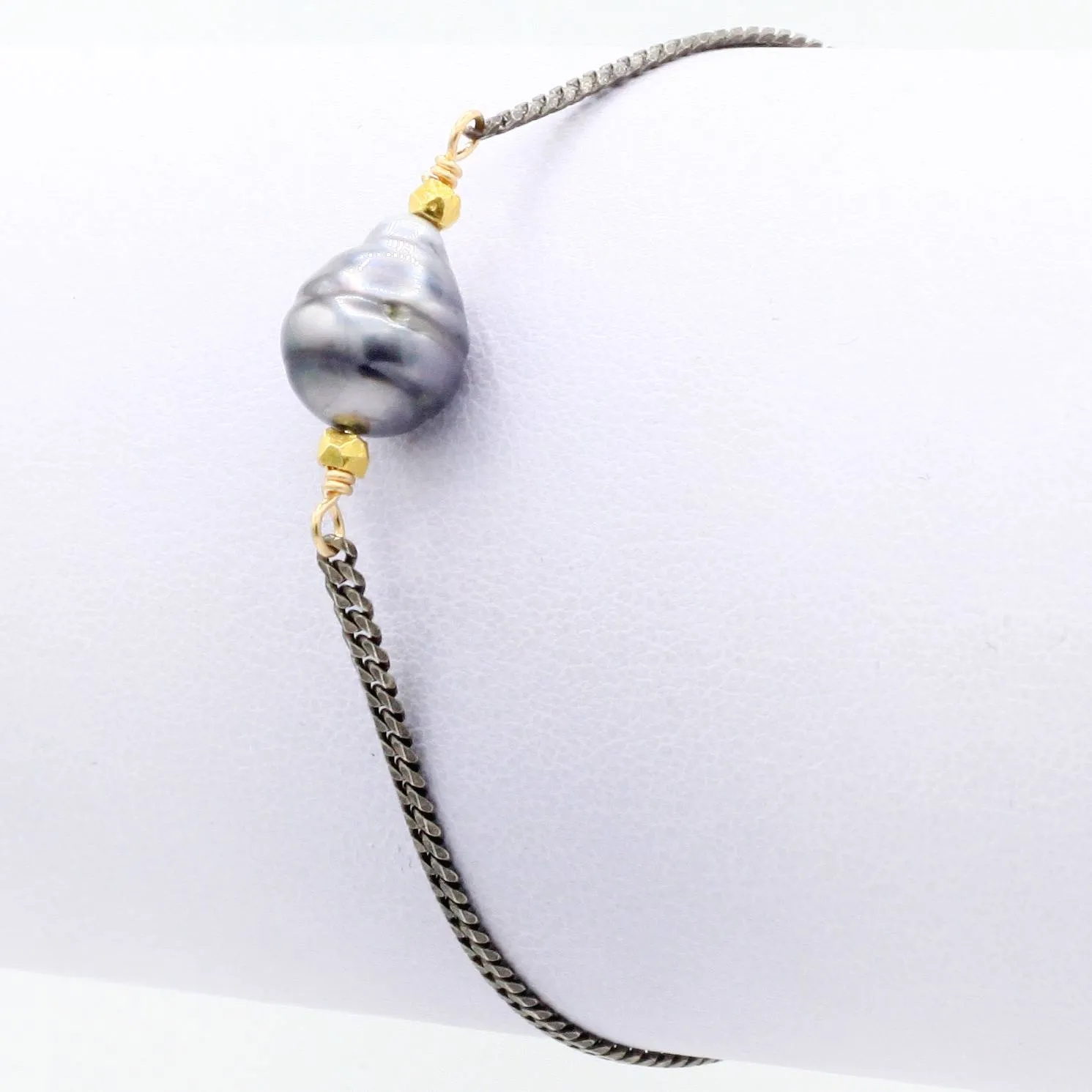Tahitian Pearl   Oxidized Sterling Silver Bracelet