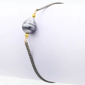 Tahitian Pearl   Oxidized Sterling Silver Bracelet