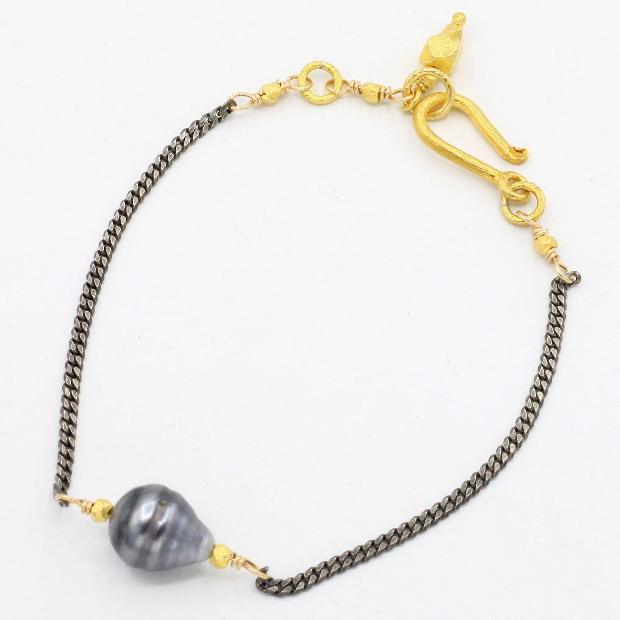 Tahitian Pearl   Oxidized Sterling Silver Bracelet
