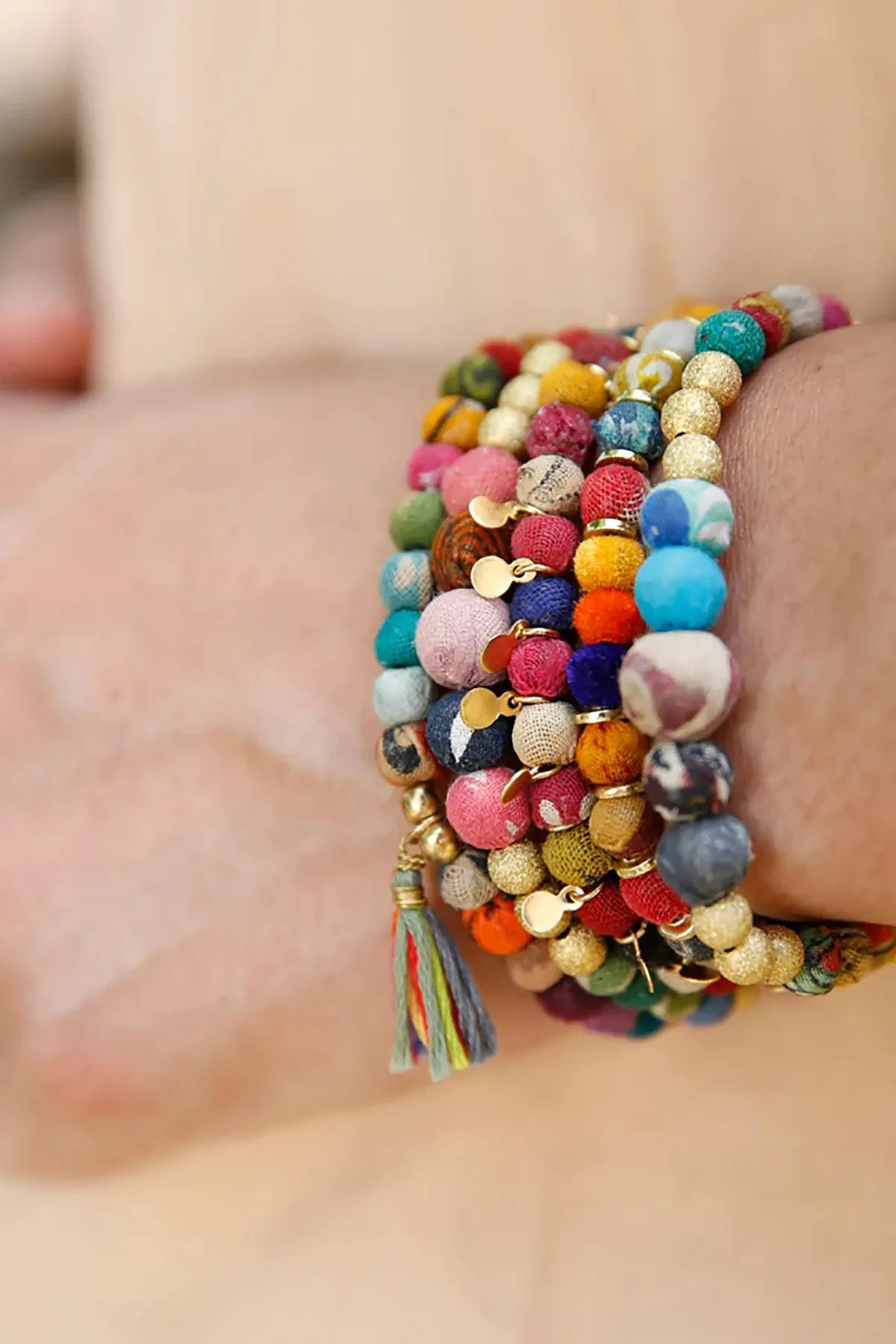 Tasseled Kantha Bead Bracelet