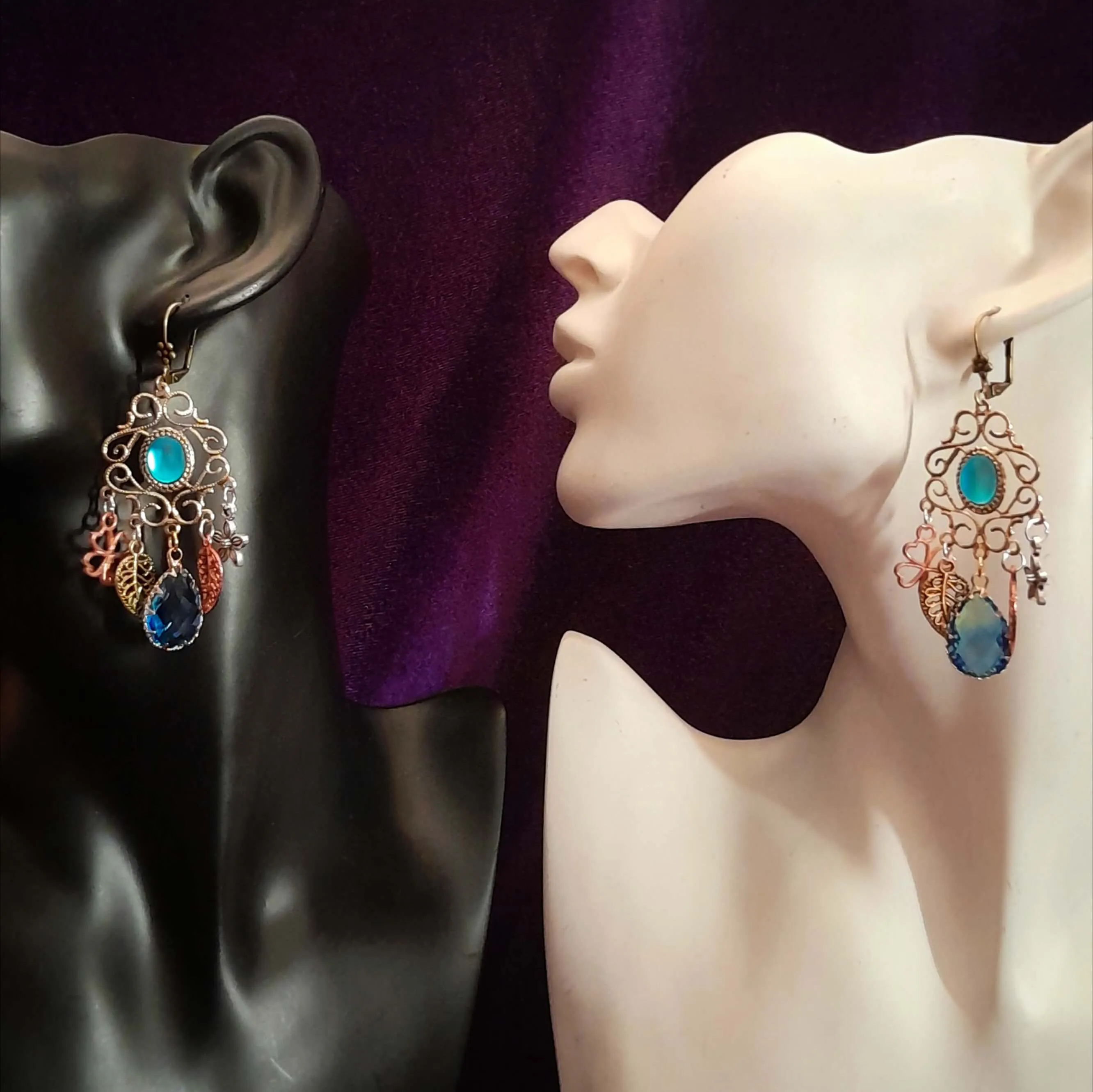 Teal Crystal Chandelier Earrings