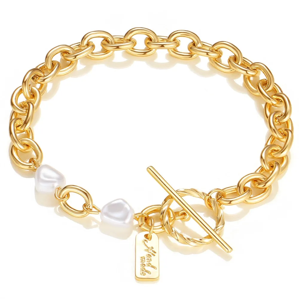 Thick Vintage Punk Metal Double Chain Pendant Bracelets