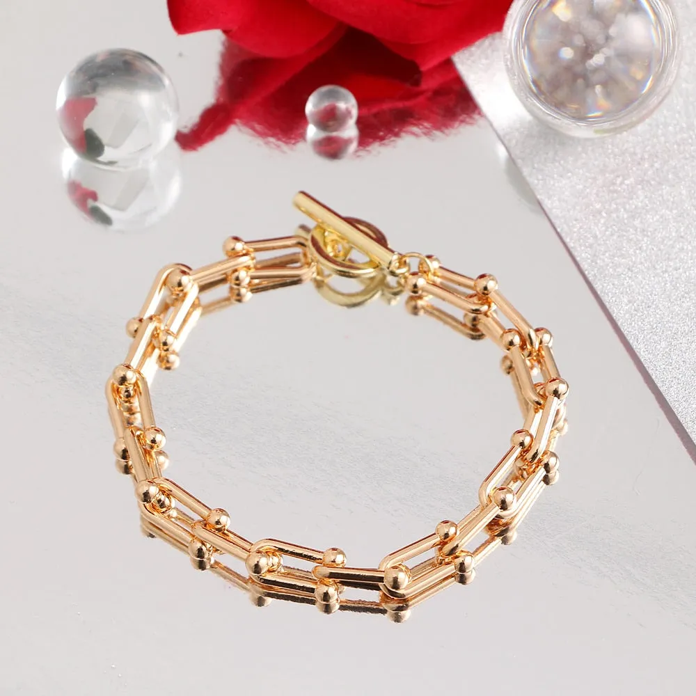 Thick Vintage Punk Metal Double Chain Pendant Bracelets